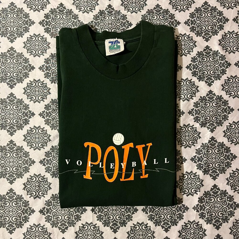 Vintage 90s Poly Volleyball Dark Green Single Stitched Sportswear Graphic Tee L